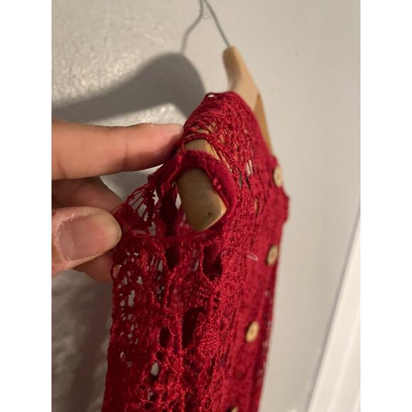 Double Zero Womens Tunic Size Small Red Floral Crochet Lace Sheer Whimsical READ - Picture 6 of 9